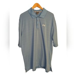 Under Armour Polo Shirt Men 2XL Blue And White Striped 3 Buttons